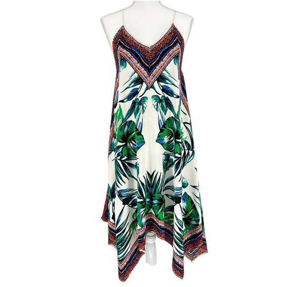 Flying Tomato Dresses & Skirts - Flying Tomato Handkerchief Hem Midi Dress Tropical Palm Print Small Boho Beach